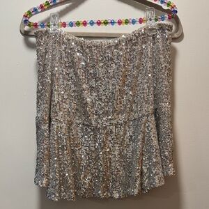 Free People Silver Sequin Mini Skirt